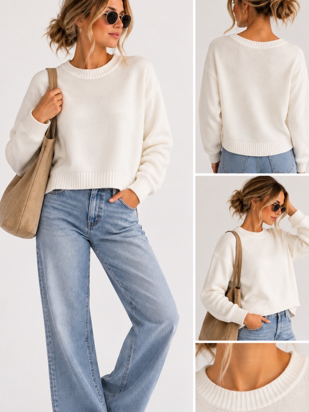 Quince Women’s White Crewneck Sweater Wuiey Luxury Minimalist